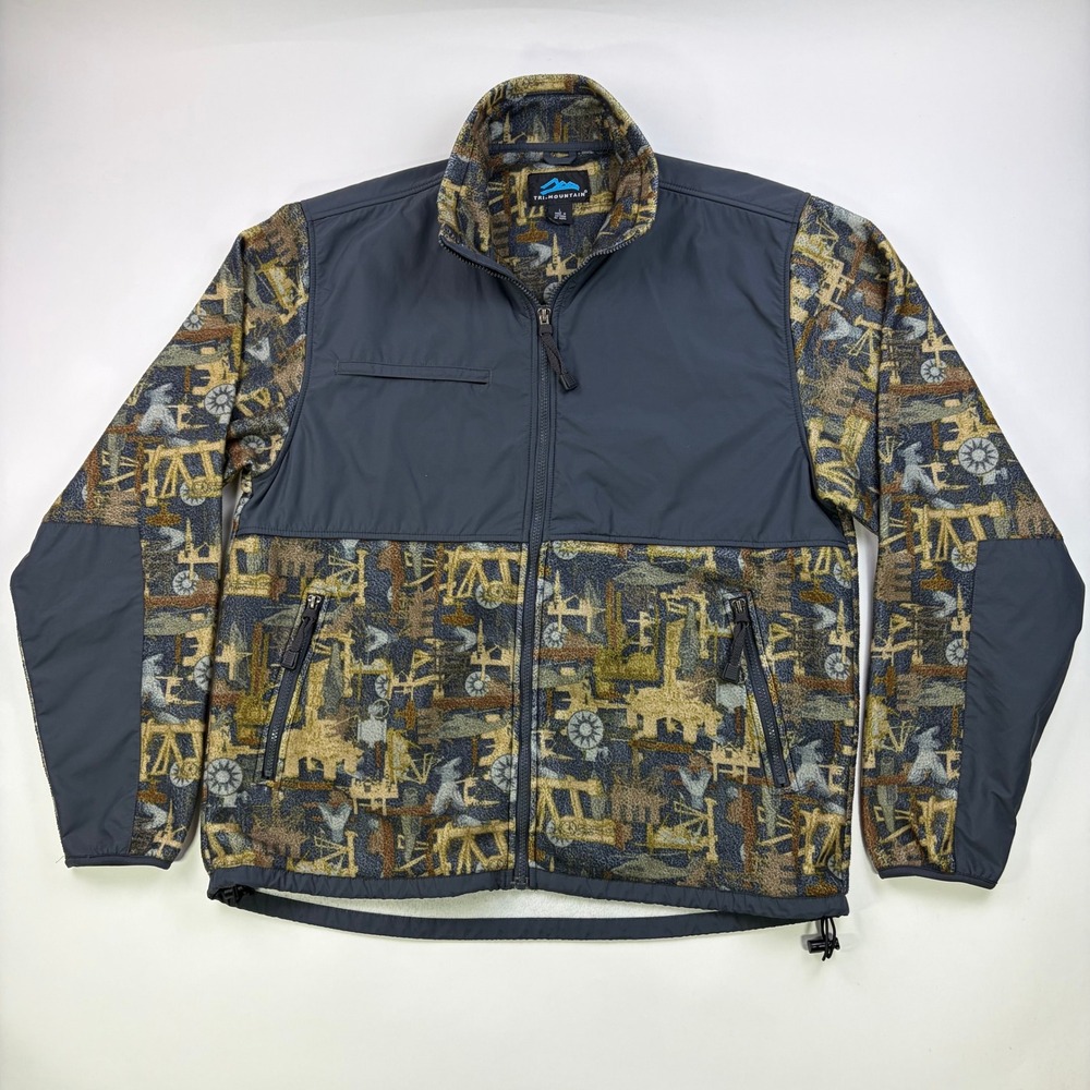 Tri-Mountain Oil Rig Fleece Jacket Mens Large Blue Grey Pumpjack Workwear